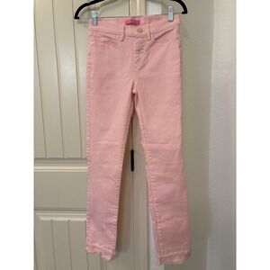 Lilly Pulitzer Pink Straight Jeans Fringe Hem Stretch Denim 98% Cotton Women